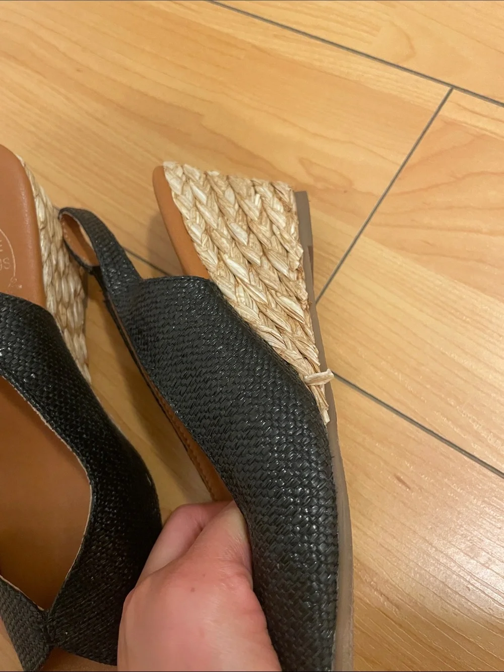 Andre Assous Black Textured Peep-Toe Slingback Wedges
